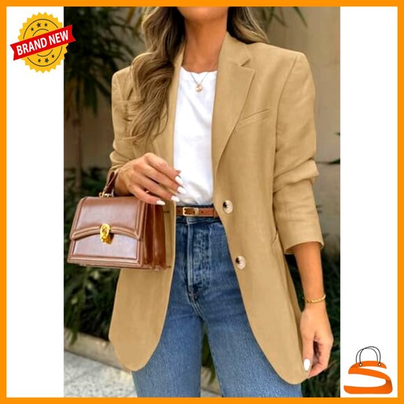 Classic Notch Lapel Blazer Business Casual Fitted Open Front Work Jacket - Picture 2 of 7